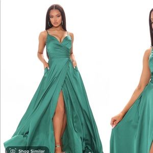 Fashion Nova Elegant Evening Satin Gown in Hunter